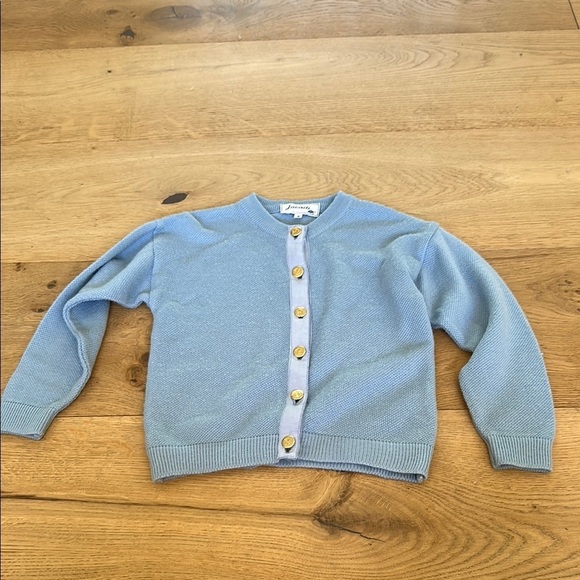 JACADI wool Light Blue Cardigan with Gold Buttons 6 Girls stunning piece